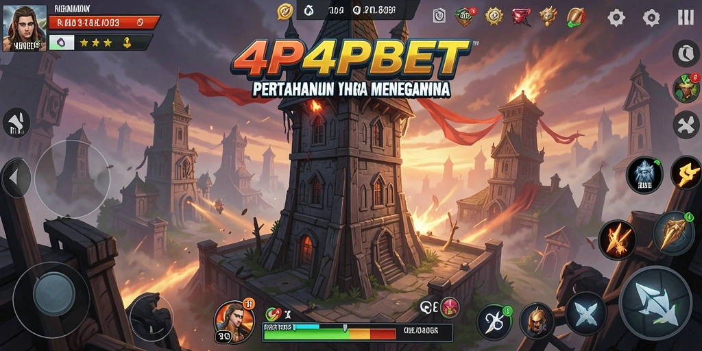 Screenshot gameplay menunjukkan strategi menara yang kreatif dan serangan musuh.