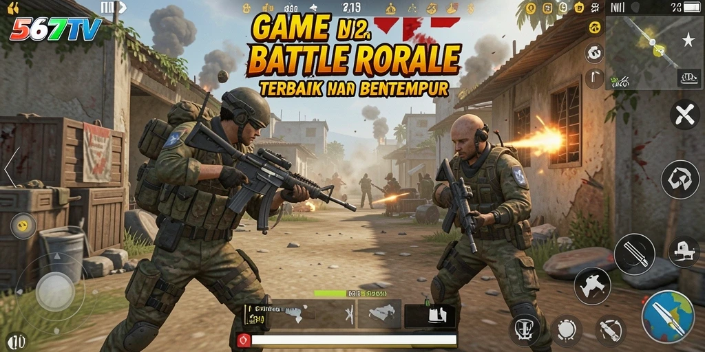 Screenshot gameplay 567TV menampilkan aksi seru dalam pertempuran Battle Royale.