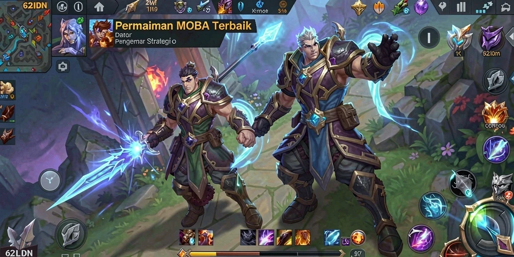 Screenshot menampilkan aksi karakter unik dalam pertarungan MOBA.