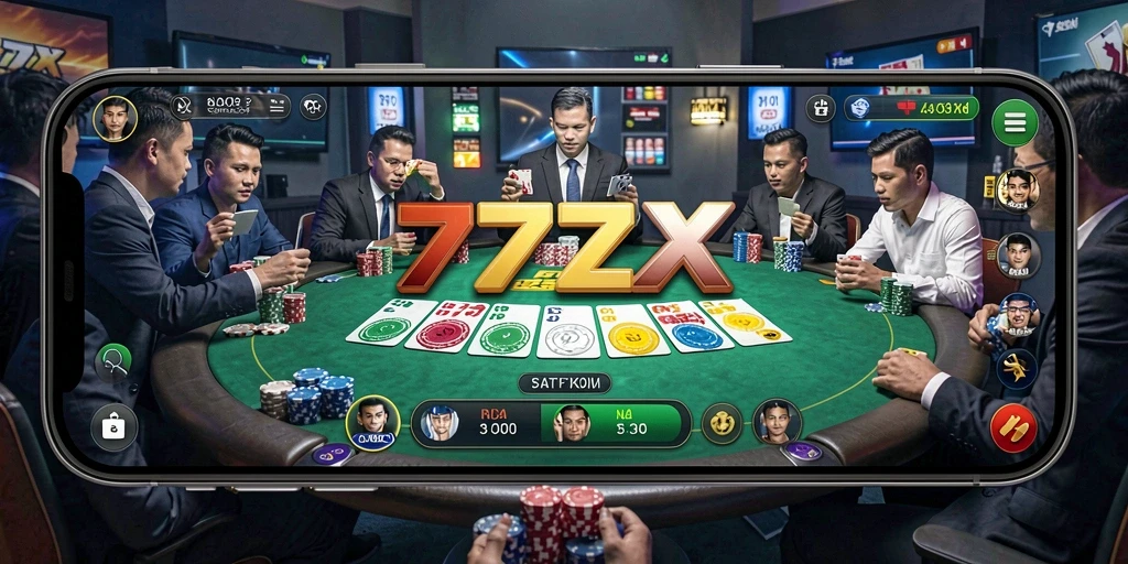 Screenshot gameplay seru di 777ZX menunjukkan momen mendebarkan dalam permainan Poker.