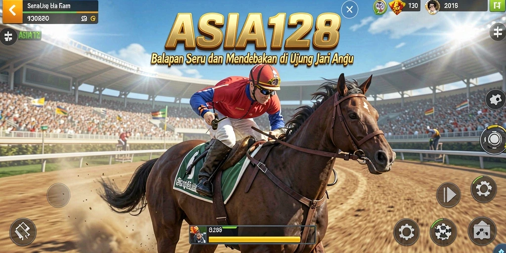 Screenshot utama ASIA128 menampilkan aksi balapan yang mendebarkan.