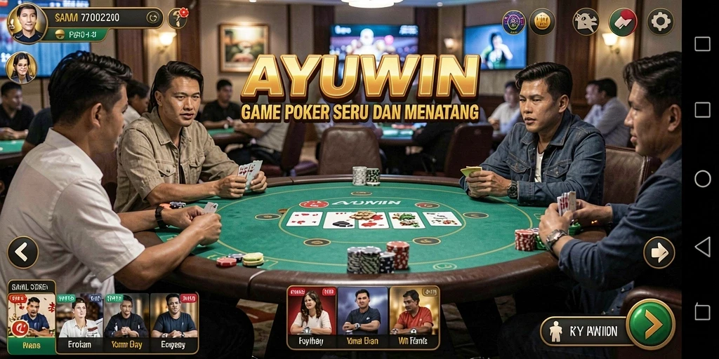 Tampilan screenshot gameplay AYUWIN dengan suasana poker yang mendebarkan.