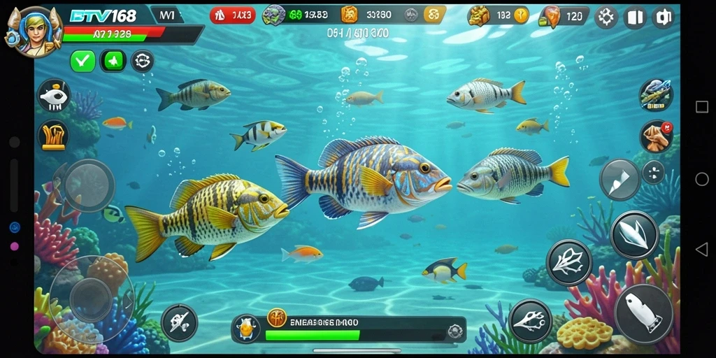 Tampilan gameplay seru BTV168 dengan berbagai jenis ikan.