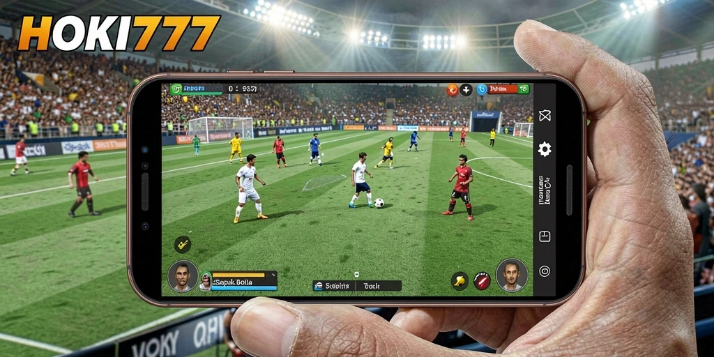 Tampilan gameplay HOKI777 yang mendebarkan dalam aksi sepak bola.