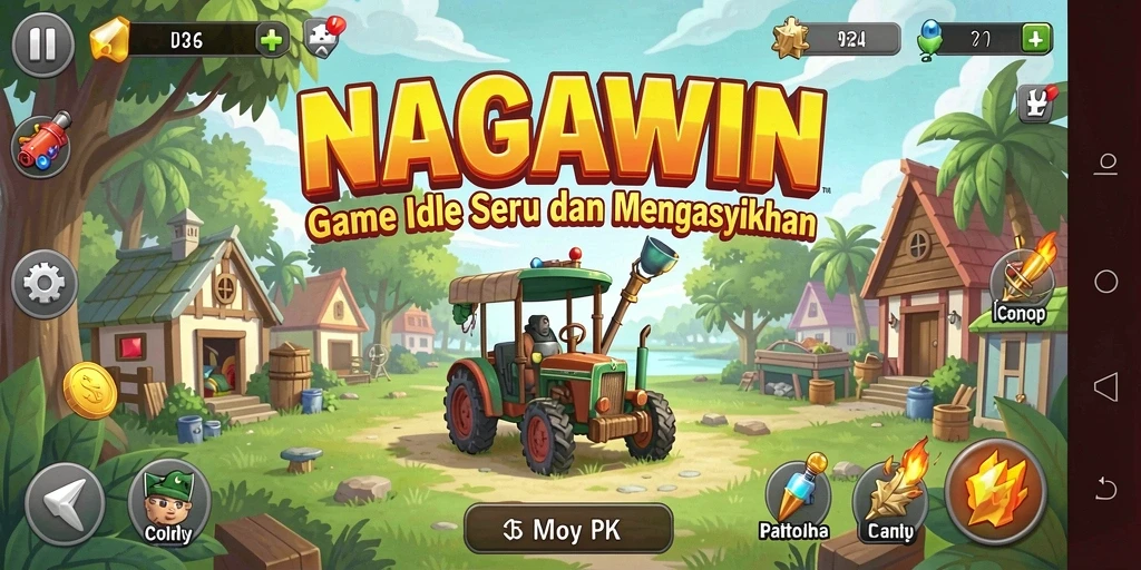 Screenshot gameplay NAGAWIN menampilkan aksi Idle yang seru dan menyenangkan.