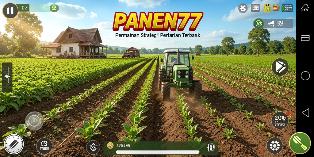 Tangkapan layar utama PANEN77 menampilkan keseruan bertani dan berinteraksi.