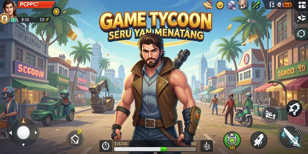 Screenshot gameplay PCPC7 menampilkan manajemen bisnis yang menarik.