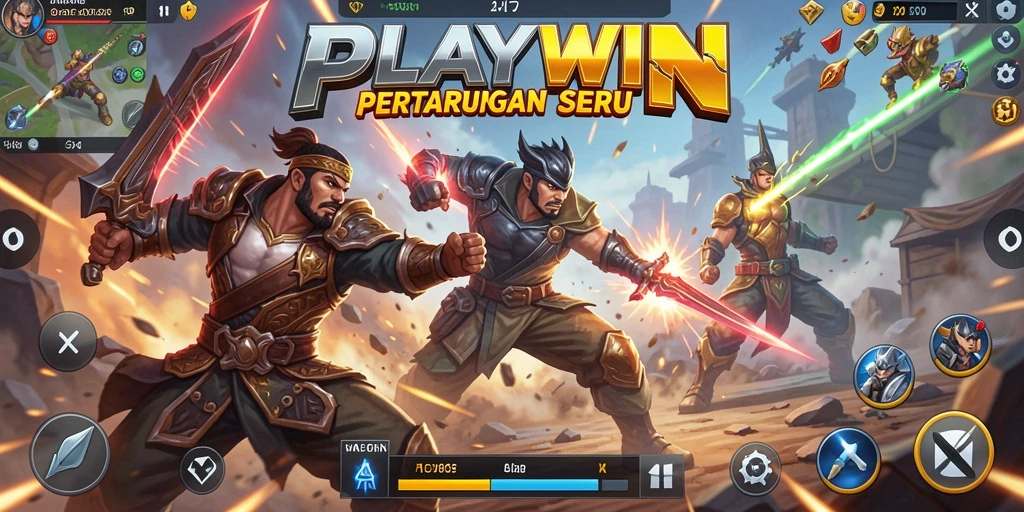 Tampilan aksi mendebarkan dalam layar <strong>PLAYWIN</strong> dengan pertarungan yang intens.