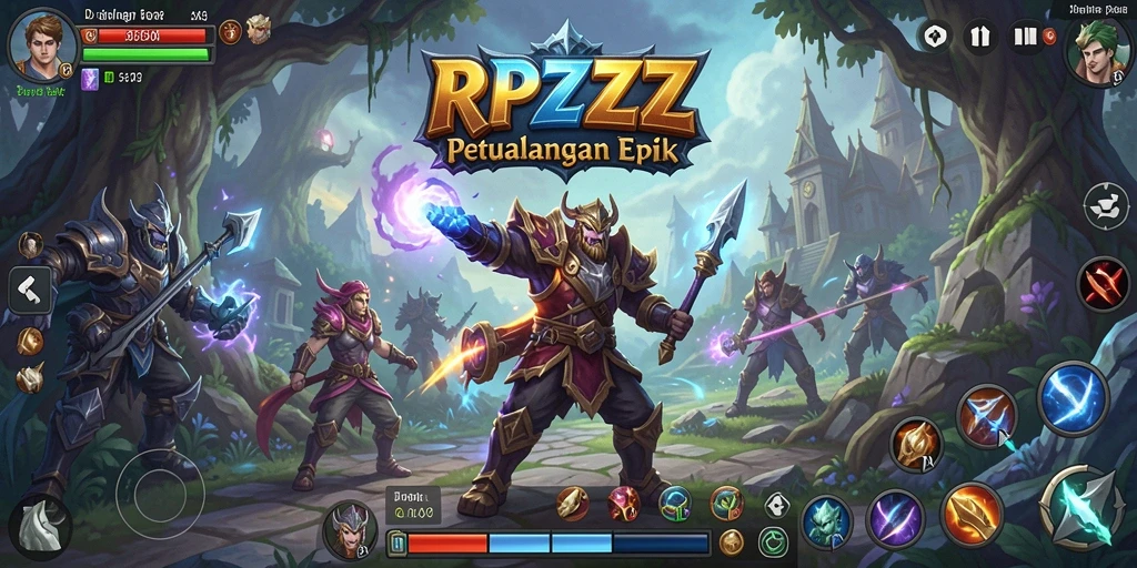 Screenshot utama RPZZZ menampilkan karakter beraksi dalam pertarungan RPG yang mendebarkan.