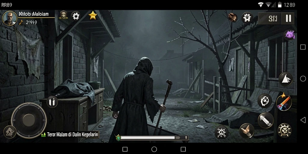 Tangkapan layar gameplay RR89 menampilkan suasana horror yang menegangkan.
