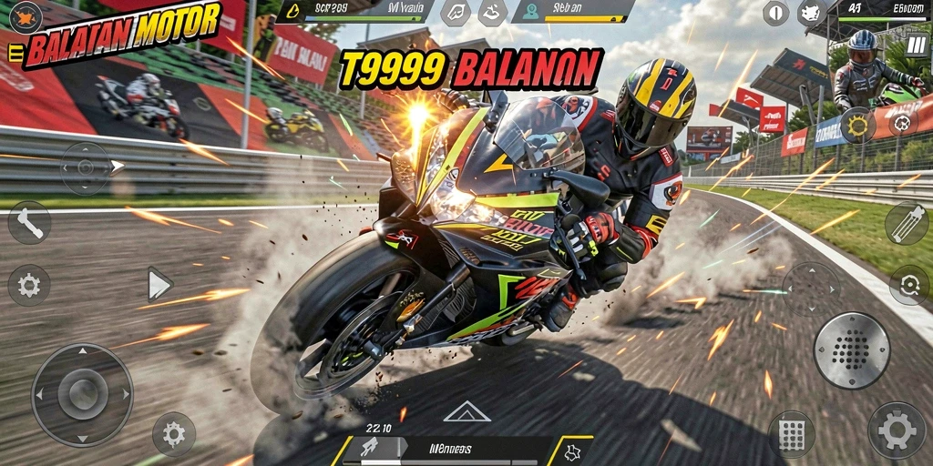 Tangkapan layar gameplay T9999 yang menampilkan aksi balapan motor.